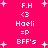 A bright pink background with white pixelated text and star symbols arranged in a pattern, displaying repeated phrases including 'F.H', '<3', 'Haeli', '=P', and 'BFF's'