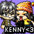Pixelated image of two anime-style characters with one character wearing a red and yellow hat, both standing against a purple background with text at the bottom.