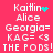 A static image with a bright pink background displays white text reading 'Kaitlin', 'Alice', 'Georgia=', 'KAG= <3', and 'THE PODS! THE PODS!' in pixelated font, accompanied by cyan heart or dot animations.