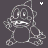 Pixelated cartoon character with rounded body and pointed ears, shown in multiple poses against dark background with 'peace. peace.' text.