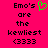 A bright pink background displays pixelated text reading "Emo's are the kewliest (3333)" with a green heart symbol above the 's' in Emo's.