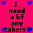 Pixelated text on bright pink background with blue and purple hearts, reading "i need a bf any takers?" in two mirrored sections.