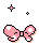 Pixel art of pink bow-shaped icons with white spots, arranged in a pattern on gray background