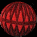 Red spherical objects with striped patterns arranged in a , some showing motion blur effects