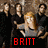 A pixelated image with two text overlays: 'LOVES' in orange and 'BRITT' in red, featuring a group of people in the background.