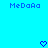 Blue pixelated text 'MeDoAo' appears twice on a cyan background with two blue heart icons below.