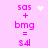 Pixelated pink text on light pink background shows 'sas + bmg = s4' with white heart and starburst animations.
