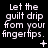 Black background with white pixelated text reading 'Let the guilt drip from your fingertips.' and small white symbols below each text block.