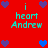 Red background with cyan text reading "i heart Andrew" and purple/blue heart icons arranged in a pattern