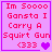 Pixelated pink background with red text reading "Im Soooo Gansta I Carry A Squirt Gun" and "<333" followed by heart symbols, bordered in purple.