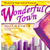 A red background with a cityscape and 'Wonderful Town' text, transitioning to reveal partial phrases 'how can you be...' and 'over?' in black pixelated font.