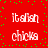 Red background with green pixel dots and repeated white text reading "italian chicks" in four quadrants.