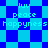 Pixelated blue and cyan checkered background with repeated text 'luv', 'peace', 'happyness' in light blue, arranged in two distinct patterns