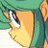 Pixelated anime-style character with green hair and orange skin, side profile facing left, next to black background with white text.