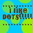 Blue background with green circular dots and brown text reading "I like DOTS!!!!!" in pixelated font.