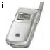 A static image of a silver flip phone with a small screen and keypad, surrounded by text elements including 'i', 'm', 'y', and a red heart symbol.