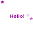 Animated sequence of purple 'Hello!' text with shifting star clusters in varying sizes and shades of purple and pink on white background.