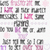 Animated icon with repeating text and pink floral elements on a white background, featuring alternating dark gray and pink lettering.