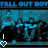 Animated contact sheet showing six frames of a pixelated Fall Out Boy-themed buddy icon with repeating text and heart symbols.