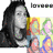 A grayscale portrait of a woman with long dark hair appears in the left , while the right shows four colorful cartoon faces on a yellow background