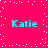 Cyan text 'Katie' repeated four times on a bright pink background with scattered white pixel dots.