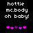 Black background with white pixelated text reading 'hottie mc.body oh baby!' above a of pink and purple heart icons