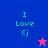 Pixelated text 'I Love Cj' in cyan on blue and pink backgrounds with a pink star on blue and a blue star on pink.