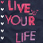 Animated sequence of pink and purple text reading "LIVE YOUR LIFE" with small crown symbols on a dark crumpled background, featuring subtle color shifts