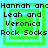 Four identical green square icons with light blue borders display text reading "Hannah and Leah and Veronica Rock Socks" in black pixelated font.