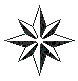Six star-shaped icons with alternating black and white segments arranged in a , each displaying distinct rotation patterns
