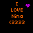 Pixelated orange text "I LOVE Nina <3333" on black background with purple heart and starburst symbols changing positions.