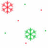 Red and green pixelated snowflake icons with scattered smaller squares on white background.