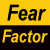 Yellow background displays multiple black and yellow text fragments reading Fear Face Factor Face your Face your FEAR!