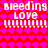 Pixelated red background with pink heart pattern, white text 'bleeding Love' and multiple exclamation marks in two identical sections.