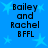 Blue background with light blue stars, black text reading "Bailey and Rachel BFFL" in four identical sections arranged in a