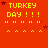 Red background with yellow text reading 'TURKEY DAY!!!' and small red stars scattered across the image.