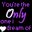 A 4-frame animated contact sheet showing a repeating text-based design with purple and white pixelated lettering on black background, featuring heart symbols and the phrase "You're the Only one i dream of" in varying animation states.
