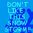 Blue background with pixelated text reading "DON'T LIKE THIS SNOW STORM!!" and blue snowflake shapes, animated to shift positions.