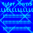 Blue background with repeating cyan text and patterns forming a of identical sections