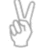 A grayscale pixelated hand icon with index and middle fingers extended in a peace sign, thumb tucked against the palm, and ring and pinky fingers curled inward.