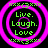 Four identical circular icons with pink concentric rings and green text on black background, each displaying "Live. Laugh. Love." in pixelated font.