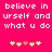 Pixelated text on bright pink background with yellow and orange heart symbols below, repeated twice in a