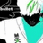 Pixelated image of a figure in a black top and turquoise dress with green accents, holding a white object against a white background.