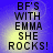 Blue background with yellow glow and black text reading "BF'S WITH EMMA SHE ROCKS!" in four identical