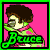 A 3x3 contact sheet of pixel art frames showing a cartoon character with an afro hairstyle drinking from a glass, each frame on a different solid background color with the name "Bruce" in green text below.