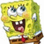Yellow sponge character with large eyes, open mouth showing teeth and tongue, wearing white shirt, red tie, brown shorts; two identical static frames shown side-by-side.