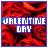 A Valentine's Day-themed animated icon with red rose background, blue text reading 'VALENTINE DAY', and a heart-shaped cursor that changes from solid to outlined.