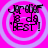 Four identical circular icons with pink backgrounds and light purple rings, each containing stylized text and symbols.