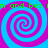 Four identical spiral patterns arranged in a on a blue background with green text repeating "m and bex" at top and bottom