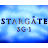 A split-screen contact sheet of two animated frames showing pixelated text logos against distinct backgrounds, with the left frame displaying "STARGATE SG-1" on a blue sky background and the right frame showing "OriginalIcons.com" in green on dark green.